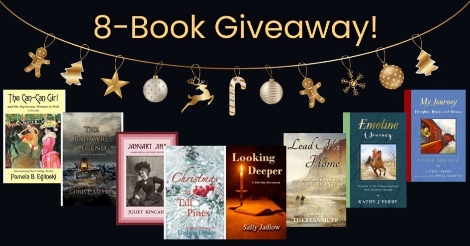 8 book covers with christmas ornaments